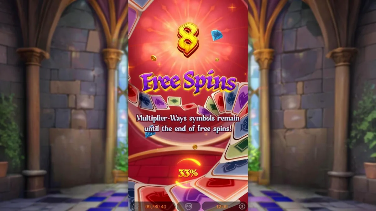 Interface do jogo Poker Kingdom Win com elementos medievais e cartas de baralho