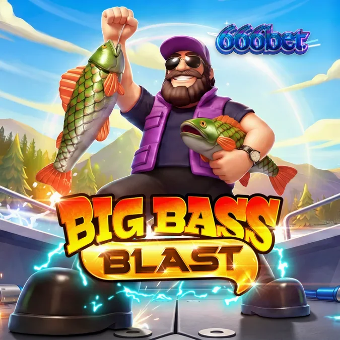 Interface do jogo de slot Big Bass Blast com tema de pesca eletrificada